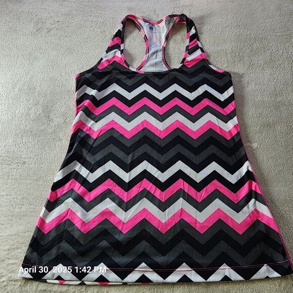 Xersion Tops - Xersion Chevron Print Women's Sz Large Pink Black White Racer Back Top Semi Fit